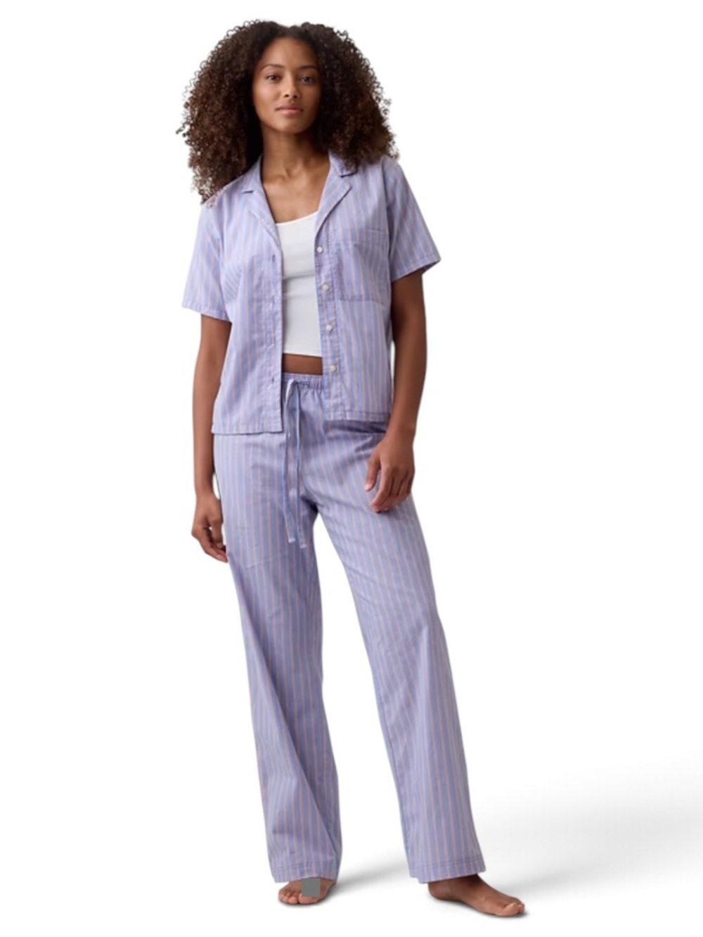 Gap Pajama Set Womens XL 100% Cotton Top & Pants Blue Striped Lounge Wear NWT
